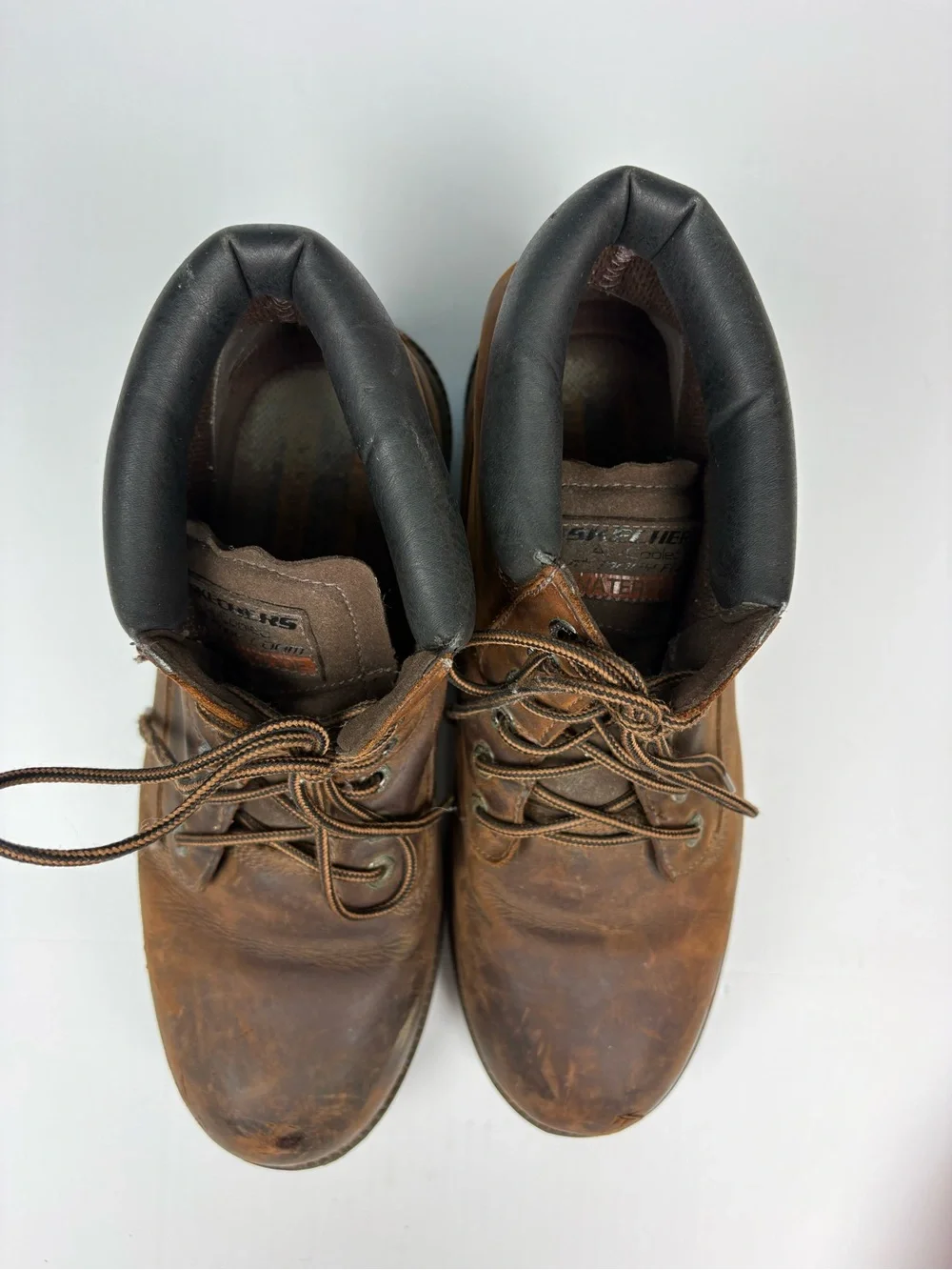 Skechers Men Size 12 Boots Brown Leather Sergeants Verdict Waterproof Work Laces